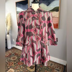 Elevenses - Anthropologie Pink and Gray Patterned Coat